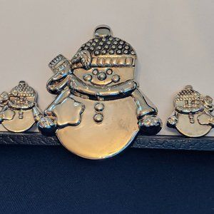 Silver Snowman Brooch/Slide & Clip Earrings